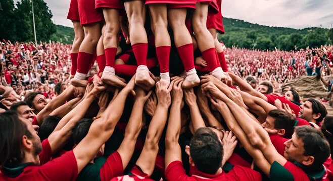Tradition of the Castellers of Catalonia, Spain.