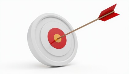 A red arrow perfectly hitting the center of a white and red target, symbolizing precision and success.