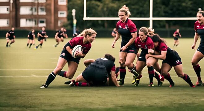 Women in the women's rugby team. - Powered by Adobe