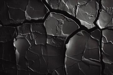 Fototapeta premium Cracked wall on charcoal black background. Texture, backgrounds.