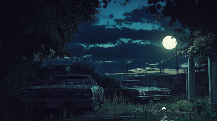 abandoned old car - night 
