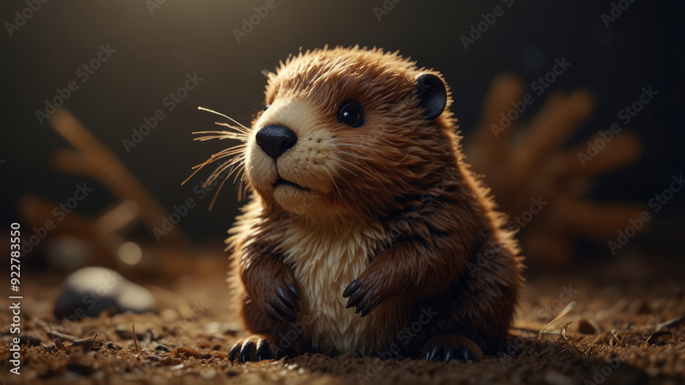 Wall mural cute little toy beaver