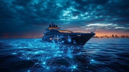 Fototapeta premium High-Tech Yacht in Ocean, Embodying AI Innovation
