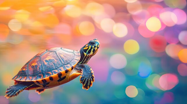 Turtle isolated on colorful background