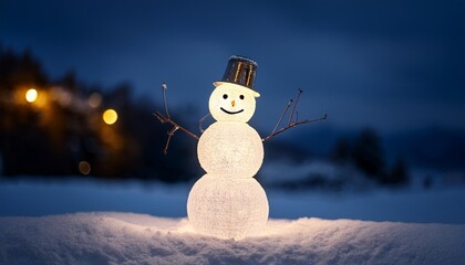 Happy snowman at night
