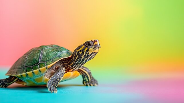 Turtle isolated on colorful background