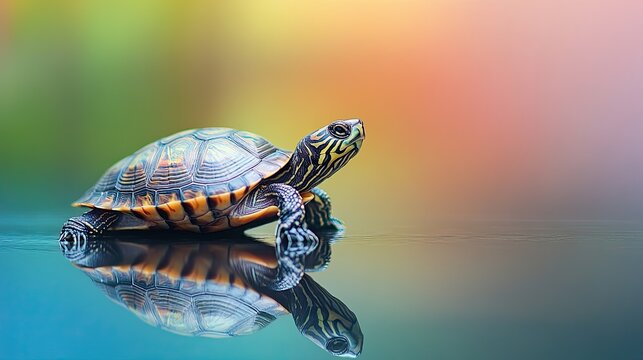 Turtle isolated on colorful background