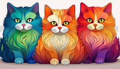 Blue and orange and red cats