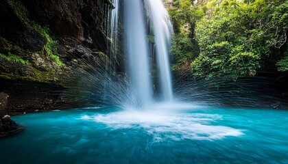 Fototapeta premium High waterfall and trees in nature