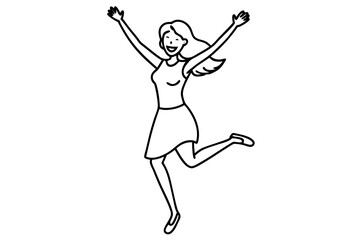 Joyful Woman Jumping Line Art Animation Capturing Happiness