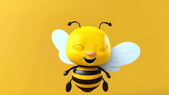 4K Video of a 3d Cartoon Honey Bee Flying Through the Air in a Fun, Colorful Animation &ndash; Cute and Cheerful Bee Character Buzzing Around in Flight, Perfect for Kids' Content, Educational Videos,