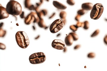 Coffee beans in flight on white background - generative ai