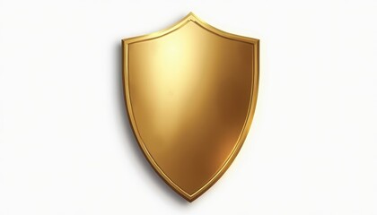 A shiny golden shield with a polished surface, symbolizing protection and security on a white background.