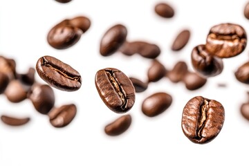 Coffee beans in flight on white background - generative ai