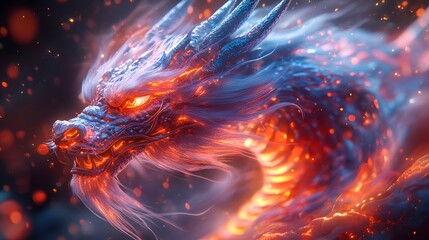 Auspicious Dragon with Neon Lights: A dragon depicted with neon lights and dynamic colors, reflecting modern prosperity and power