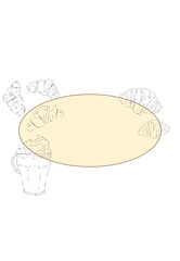 Mockup cold coffee with cream in a glass cup with croissants on the background oval beige color place for text color illustration for printing and web use