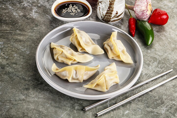 Japanese cuisine - dumplings gyoza with sauce