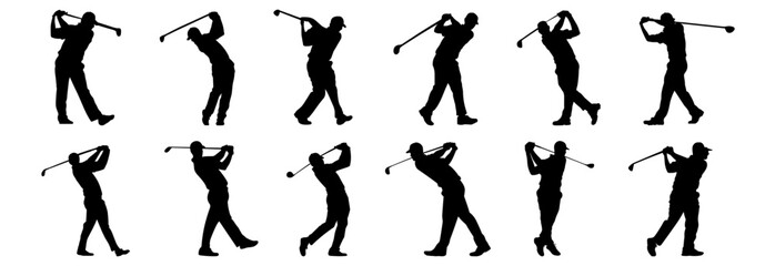 Golf silhouettes set, pack of vector silhouette design, isolated background