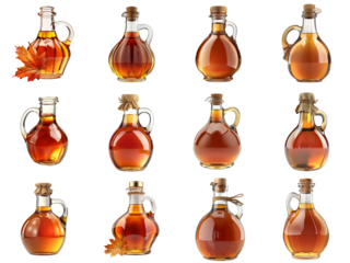 Collection of Glass Bottles Filled with Maple Syrup