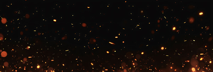 fire particles and sparks on black background banner