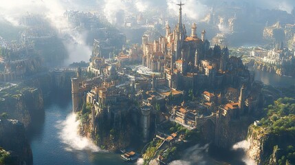 Fototapeta premium Administrative city positioned at the heart of river-carved canyons image