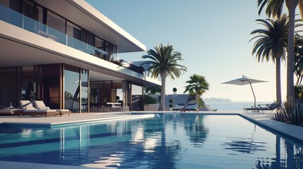 Fototapeta premium Tropical modern villa with swimming pool, Contemporary luxury Home Exterior design