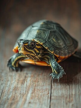 Turtle isolated on wooden background