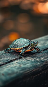 Turtle isolated on wooden background