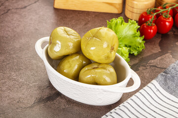 Homemade pickled green tomato appetizer