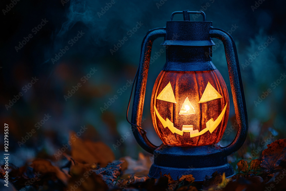 Wall mural a halloween lantern with copy space, perfect for spooky holiday decorations and celebrations.