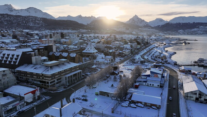 Ushuaia Skyline At Ushuaia In Tierra Del Fuego Argentina. Downtown Cityscape. Tourism Landmark....