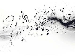 Front View Of Music Note With Wave Line Design On White Background
