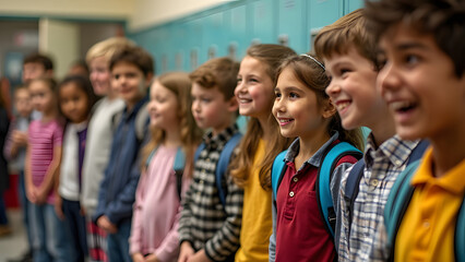 A School Hallway Lined With Lockers in Various Colors.