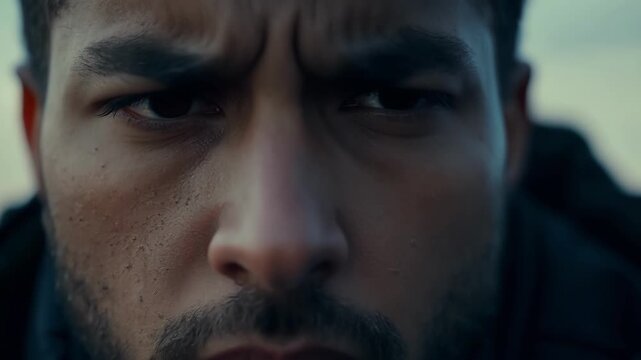 A closeup of a protesters darting eyes and tense jaw their face betraying their inner turmoil and deepseated fear.