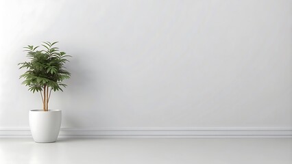 Fototapeta premium Minimalist Interior Design with a Potted Plant Against a White Wall