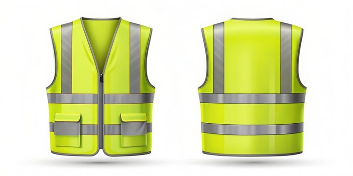 Safety vest mockup for front and back views , safety, vest, gear, reflective, visibility, construction, workwear