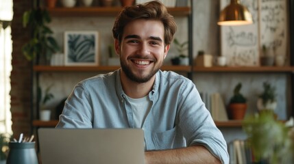 Fototapeta premium Casually Confident Young Man Working at a Coffee Shop