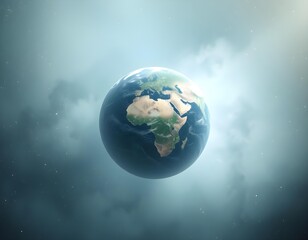Fototapeta premium holographic Earth background enveloped in a misty haze, with shimmering particle effects create with ai