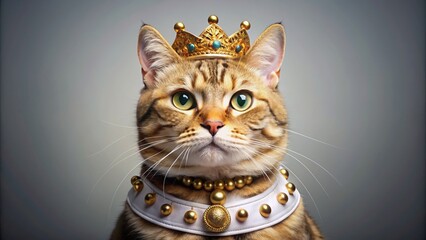 Royal cat wearing a golden crown and elegant costume, cat, royal, crown, costume, elegant, feline, regal, pet, dressed up, majestic