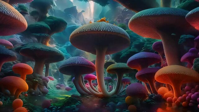 Mushroom Colorful Vibrant Fantasy Swirling green blue purple nature psychedelic trippy