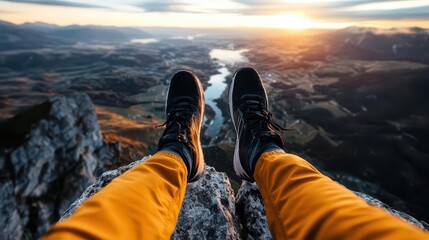 Base jumping over scenic landscapes, vibrant freefall, adrenaline rush, extreme sport