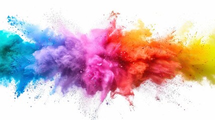 A vibrant explosion of colorful dust and particles creating a dynamic visual effect.