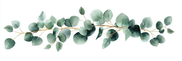 This beautifully crafted watercolor illustration features a eucalyptus sprig with vibrant green leaves and textured branches, making it perfect for decoration and design enhancements
