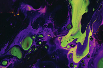 Abstract Background in Purple and Neon Green with Vibrant, High-Energy Patterns and Modern Fluid Art Design, for Halloween background