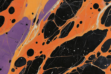 Marble Paper Background with Black, Orange, and Purple Colors, Featuring Abstract Swirling Patterns and Elegant Fluid Art Design