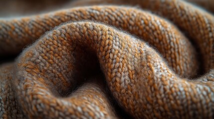 Fototapeta premium Close-up of a textured, woven fabric in warm tones, showcasing intricate knitting patterns.