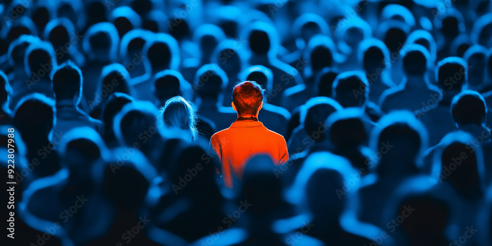 Wall mural man standing out from the crowd feeling different and unique