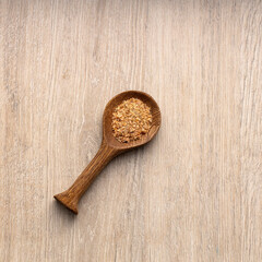 Powdered food based on soy fiber with psyllium fiber to cleanse the colon in the spoon