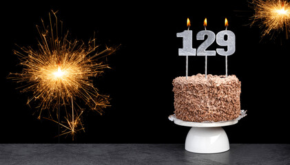 Cake with candle number 129 - Birthday card
