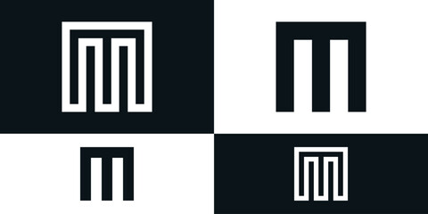 Abstract initial letter M logo design with square shape. Premium Vector